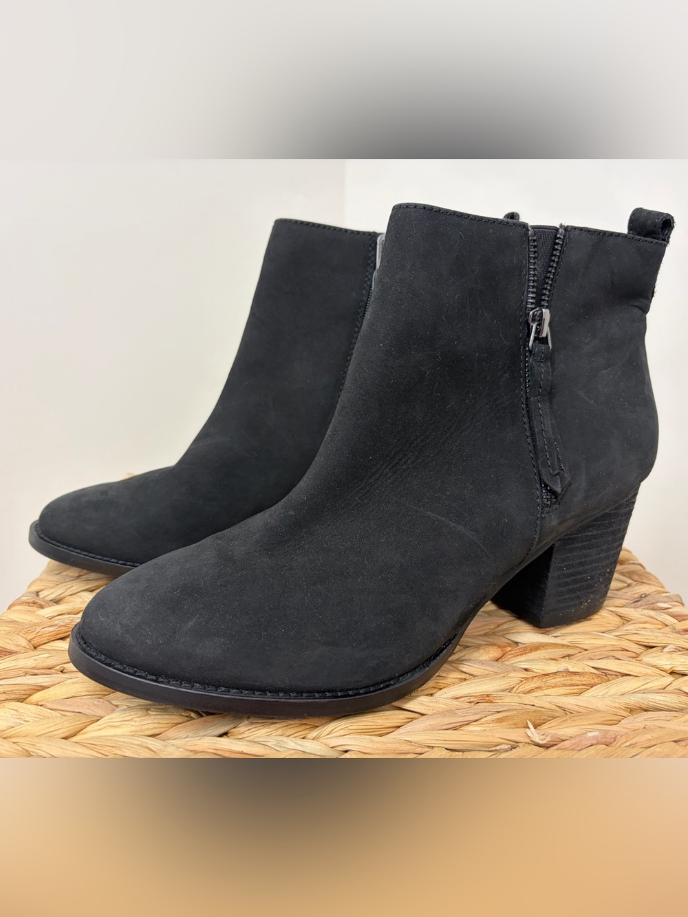 Blondo Black Suede Side-Zip Block Heel Booties